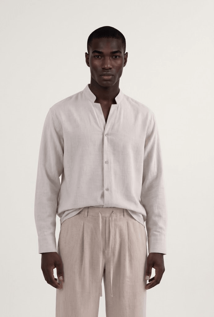 Y-Neck Linen Shirt - Beige