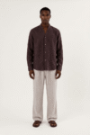 Y-Neck Linen Shirt - Brown