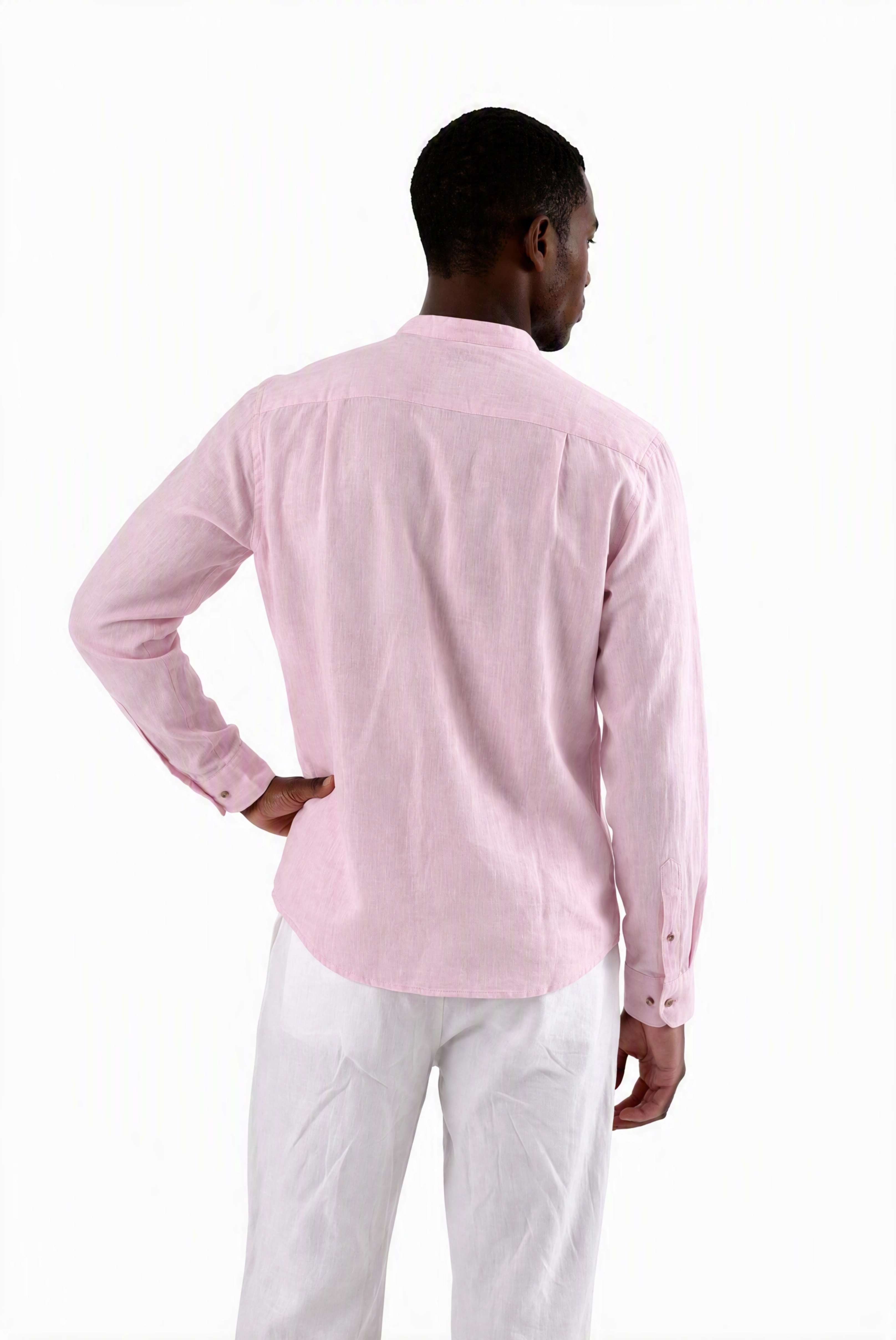 linen pink shirt y neck back