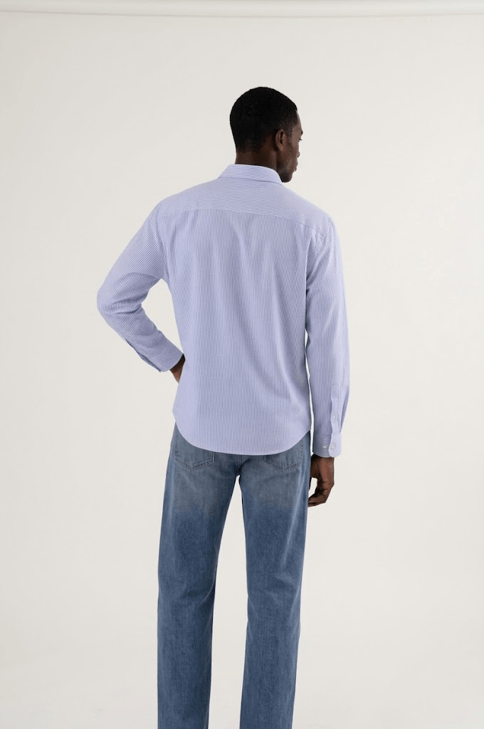 oversized blue and white shirt back