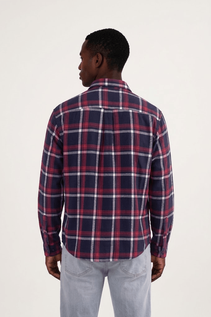 red and blue plaid back