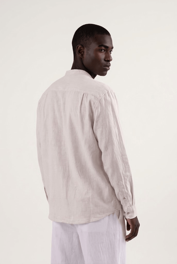 y neck linen beige back