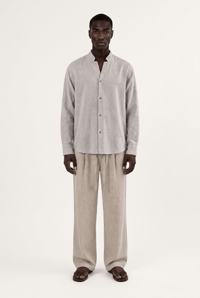 Y-Neck Linen Shirt - Beige