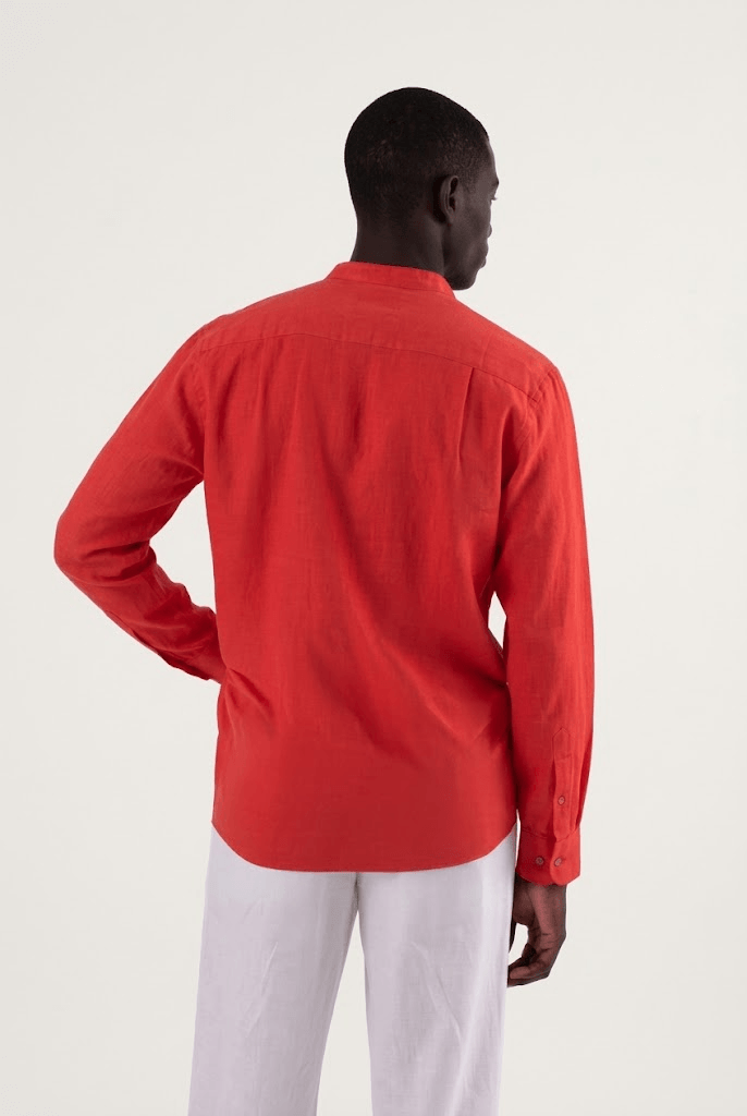 y neck linen red shirt back